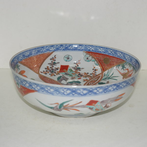 고이마리 청화백자진사화문금채 대완