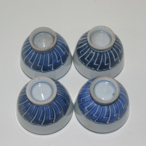 100년이상된 청화백자줄문 잔4점