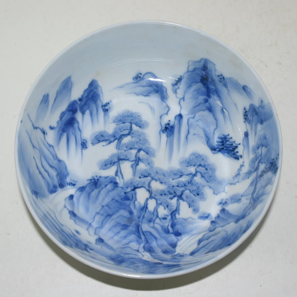고이마리 청화백자 산수문 대완