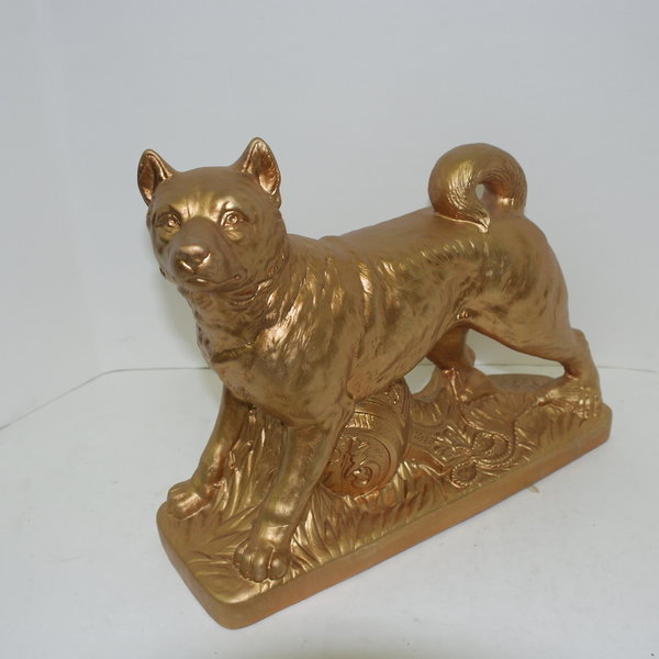 청자 도자기로된 금채 개 조각상