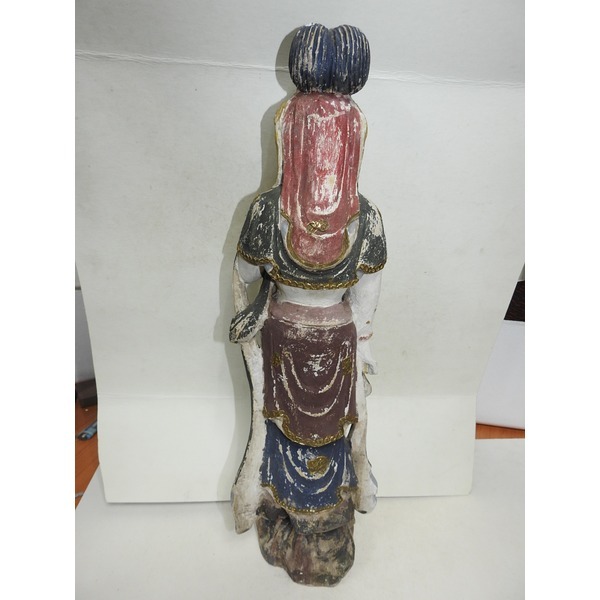 골동-대형크기의 원목나무에 채색금채된 관음상