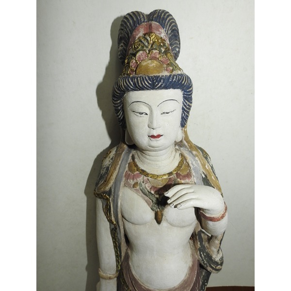 골동-대형크기의 원목나무에 채색금채된 관음상