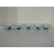 100년이상된 청화백자어문 잔5점