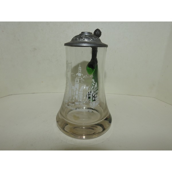 골동-독일산 주석두껑 유리맥주잔