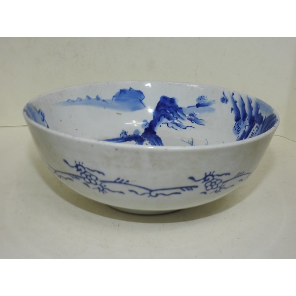 골동-100년이상된 청화백자 산수문 대완