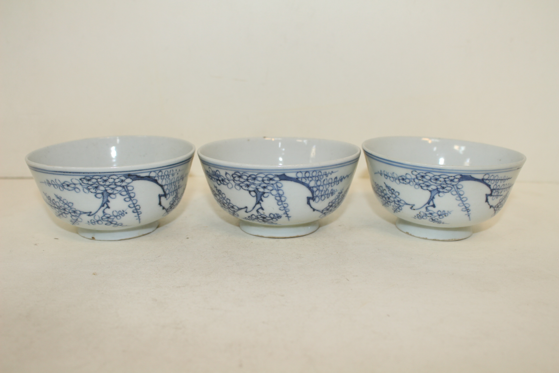 연대가좋은 청화백자화문 잔 3점