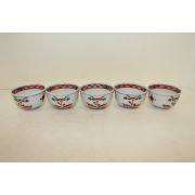 구다니 청화백자진사화문 잔 5점