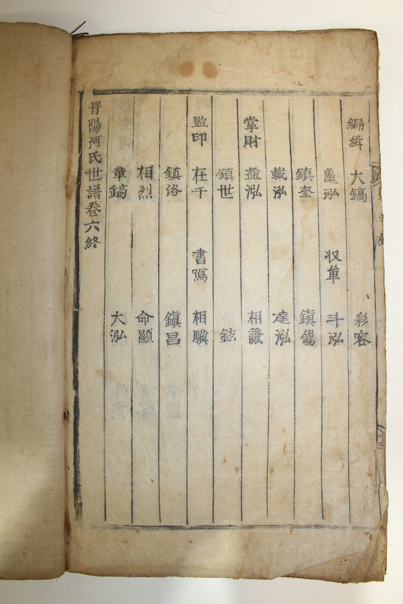 1857년(丁巳年) 목활자본 진양하씨세보(晋陽河氏世譜) 6권6책완질