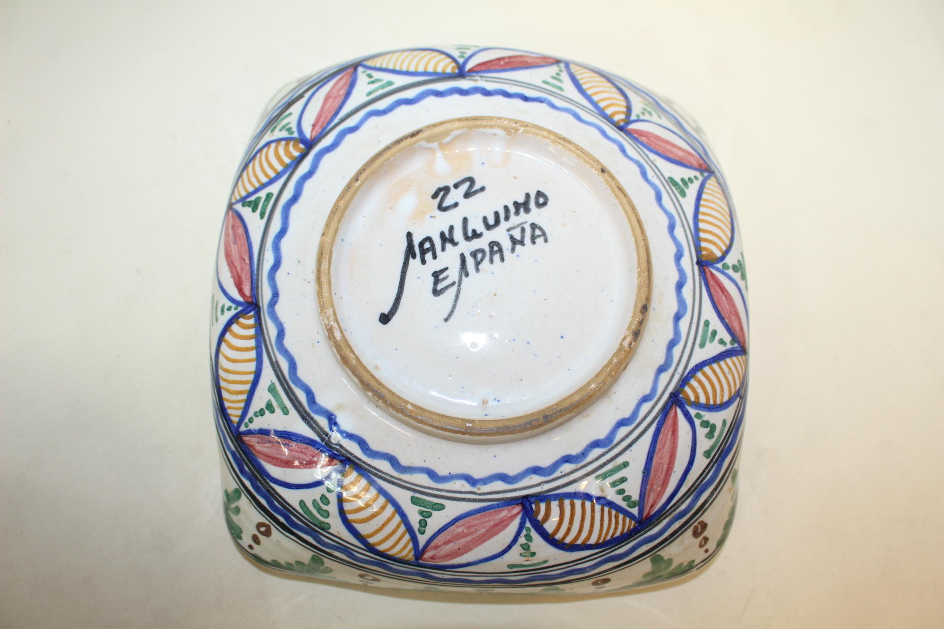 유럽산 분청자 청화화문 사각대완