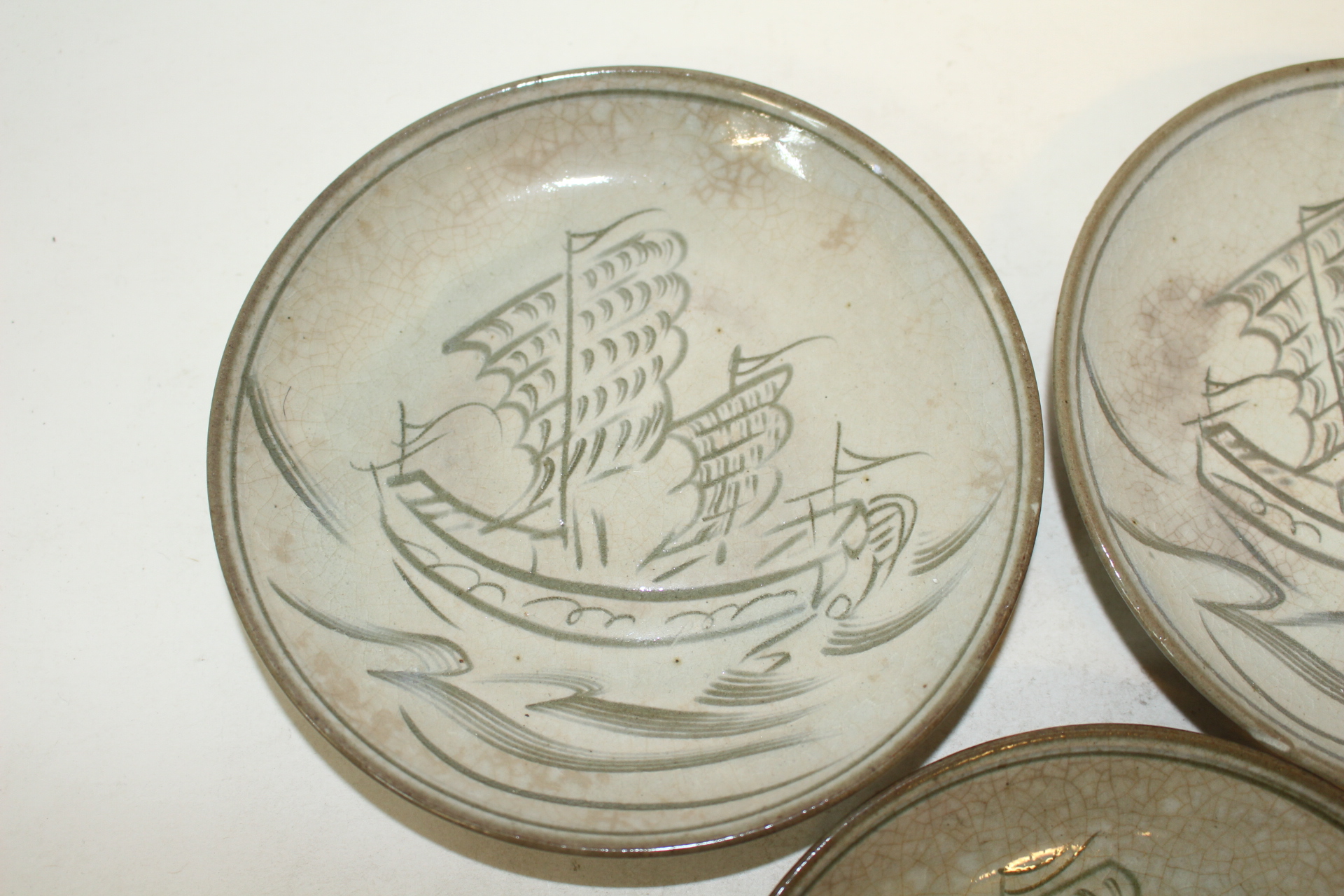 분청자 선박문 완 3점