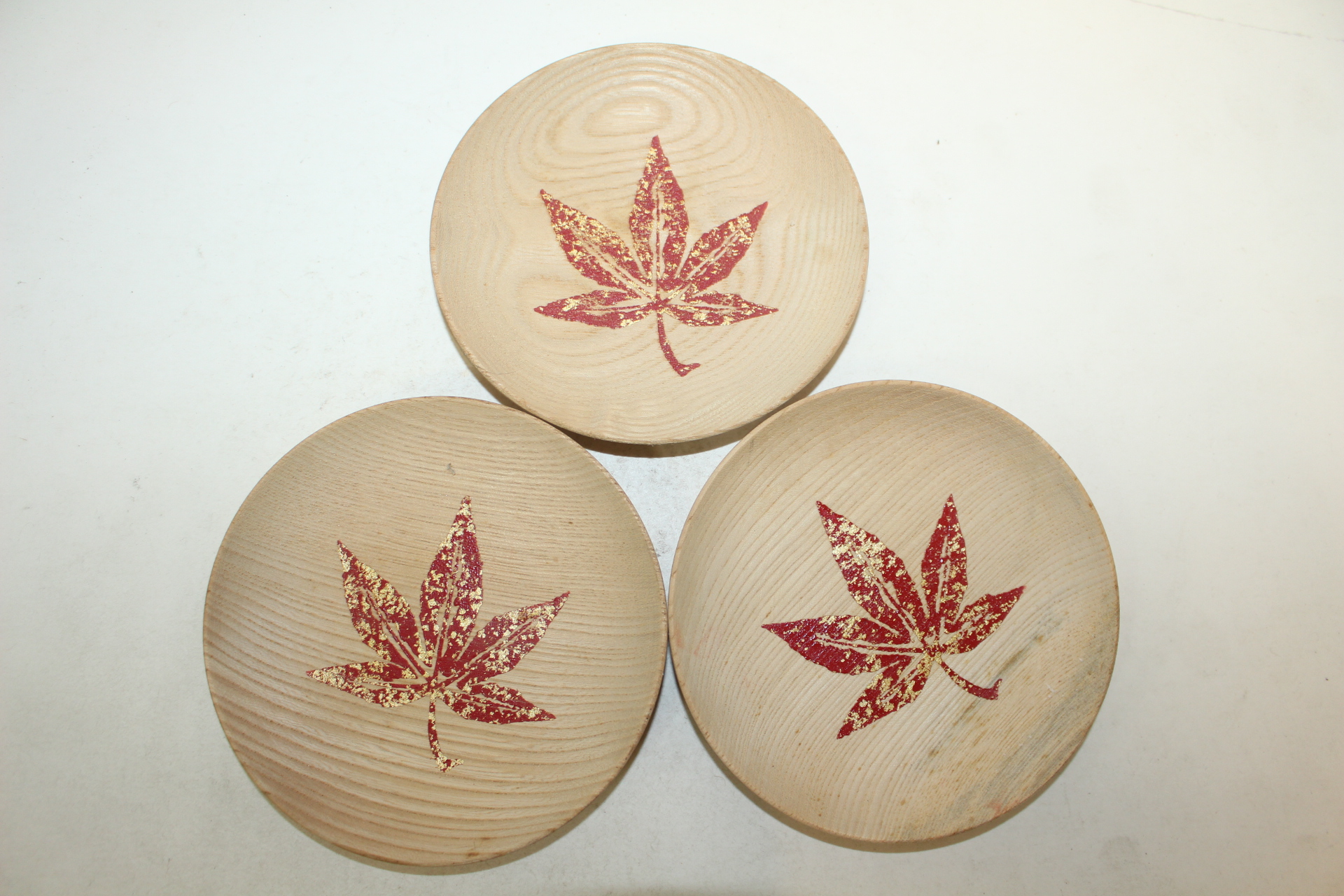 단풍잎 나뭇잎문 나무차탁 3점