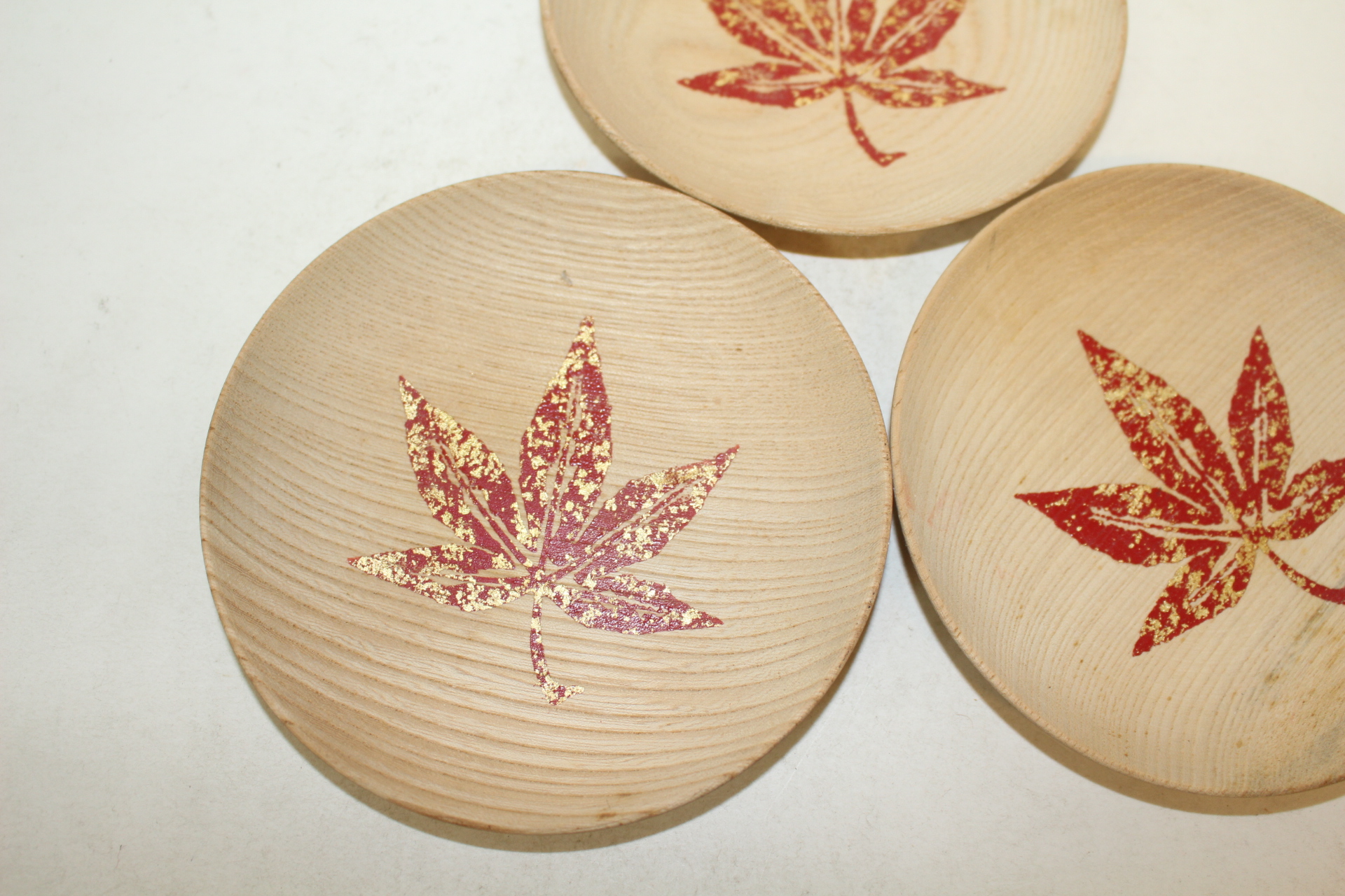 단풍잎 나뭇잎문 나무차탁 3점