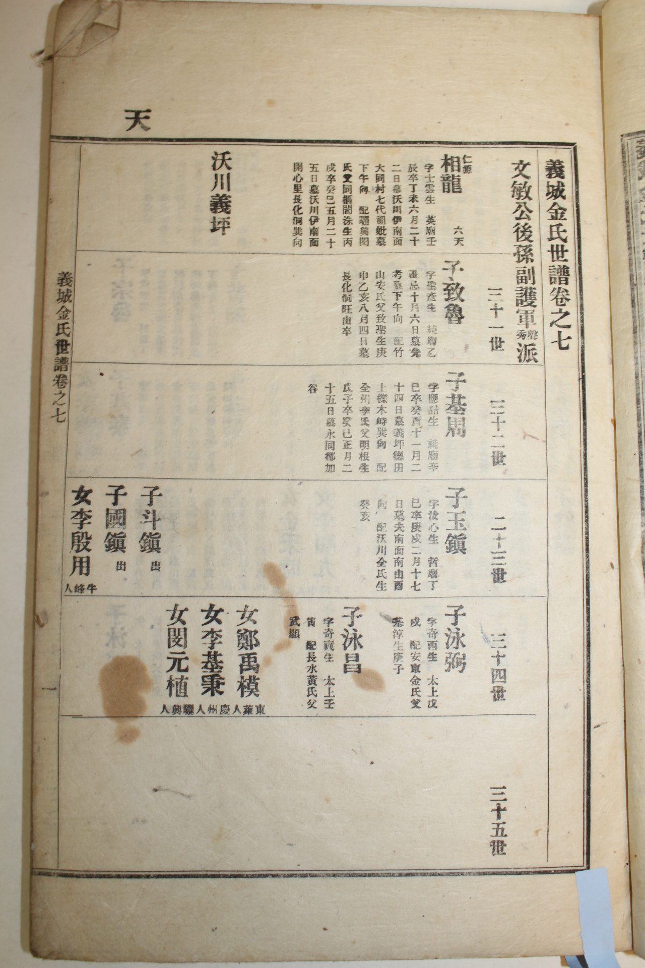 1925년 연활자본 의성김씨세보(義城金氏世譜.)권2~7終  6책