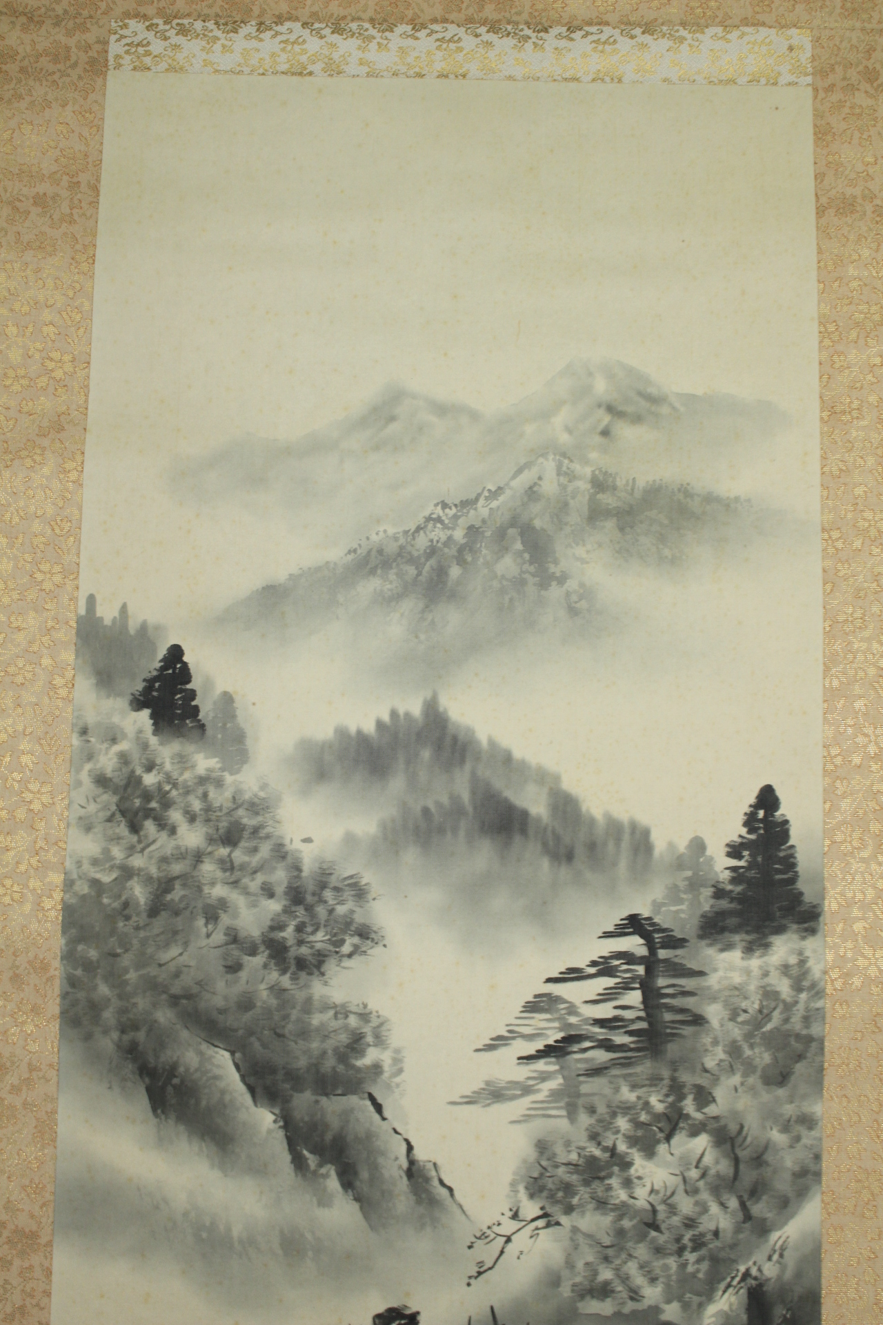 52-베바닥에 그린 수묵산수화 그림 족자