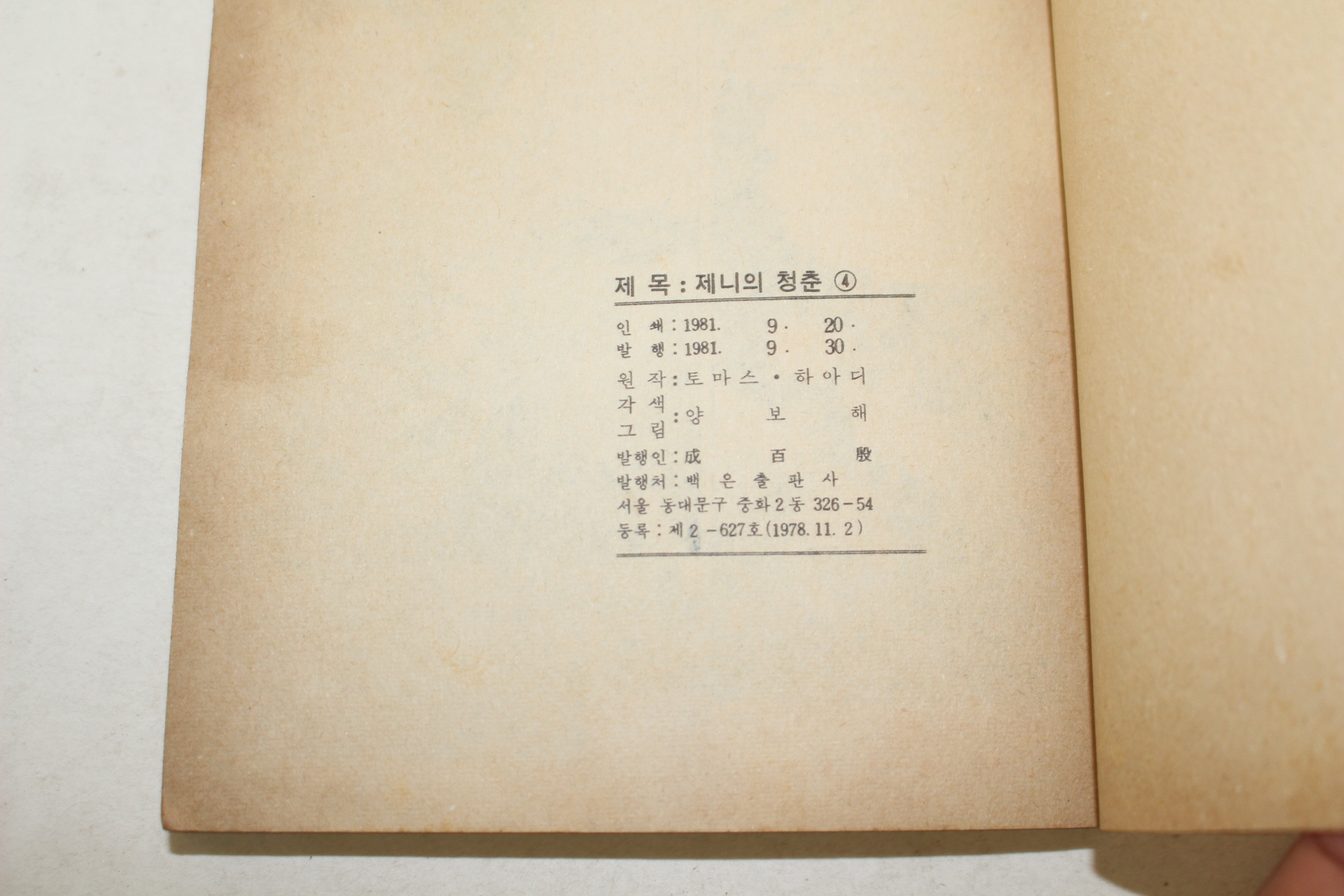 1981년 만화 제니의 청춘 권4  1책