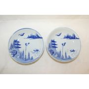 연대가좋은 청화백자산수문 완 2점