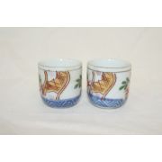 연대가좋은 청화백자진사화문잔 2점