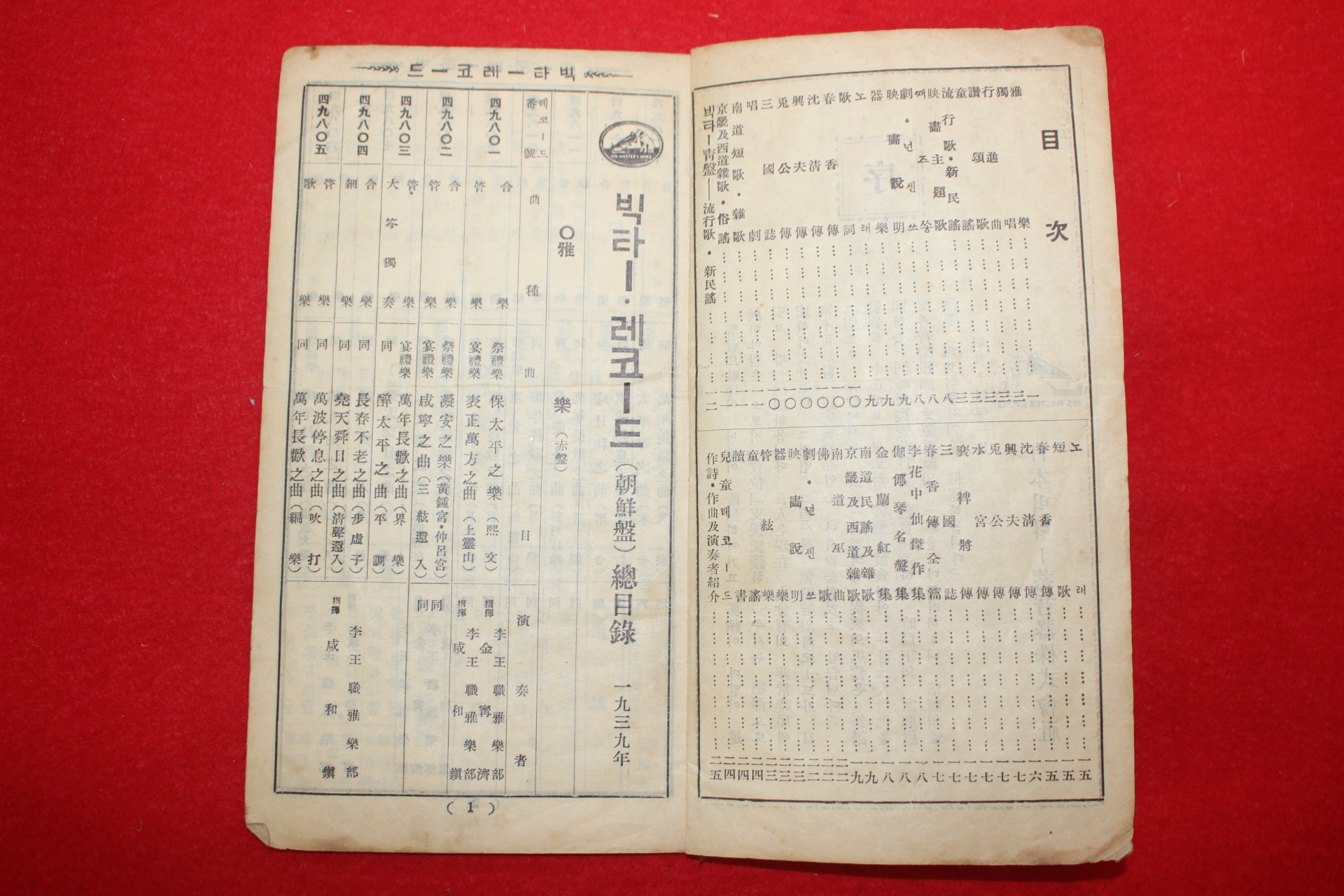 1938년(소화13년) 빅타레코드 조선반(朝鮮盤) 총목록