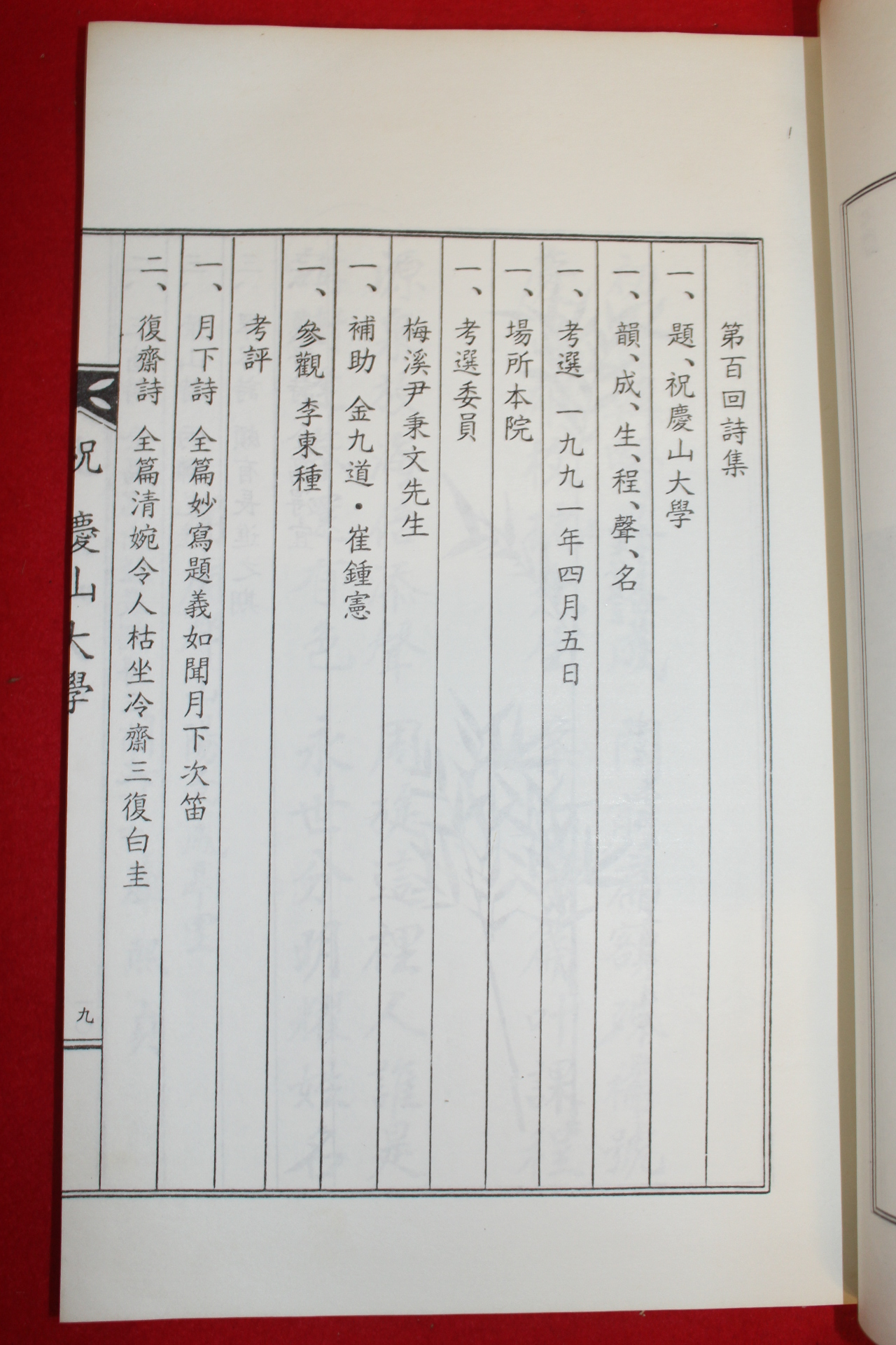 1991년 축 경산대학교시집