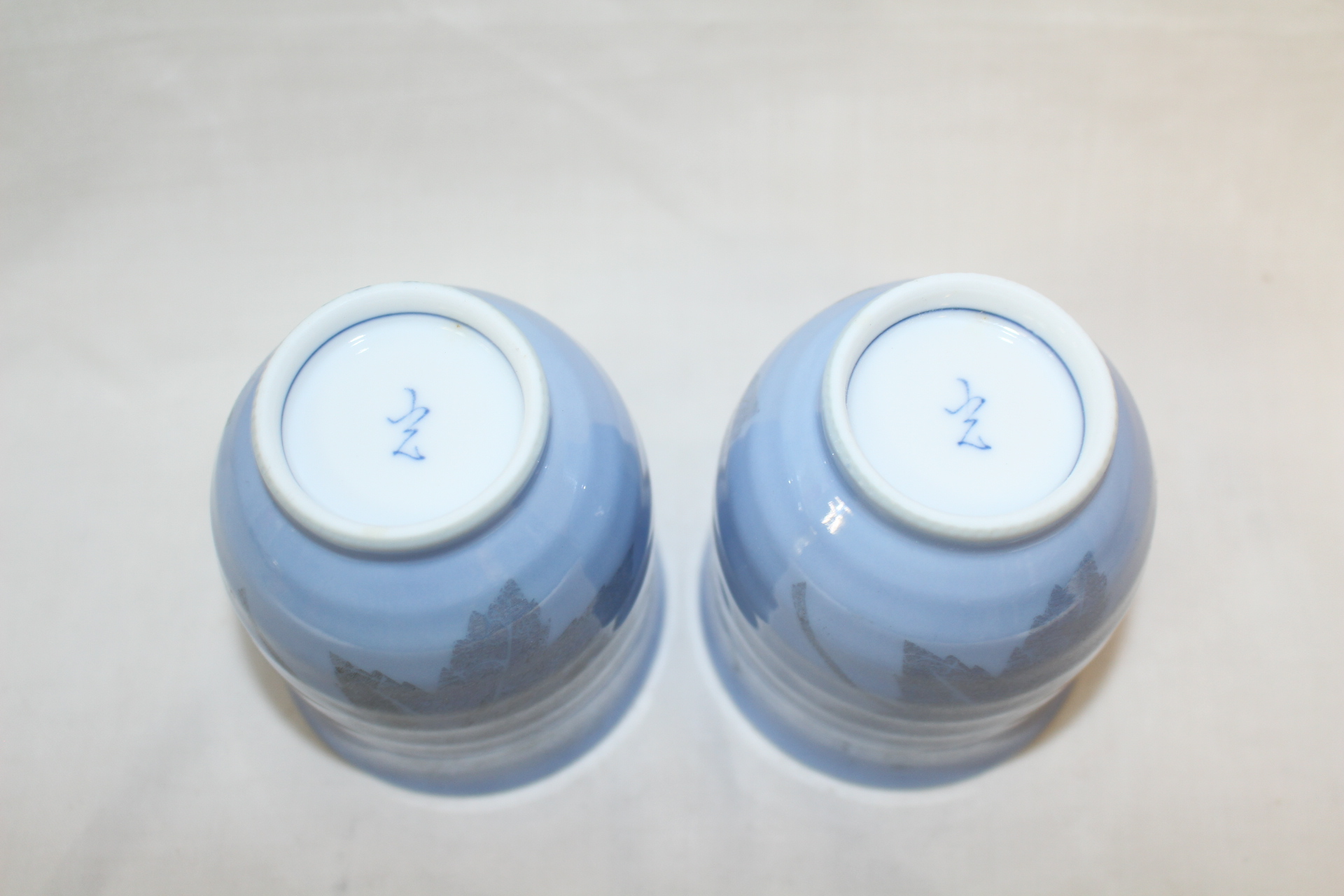 청화백자 은채단풍문 잔 2점