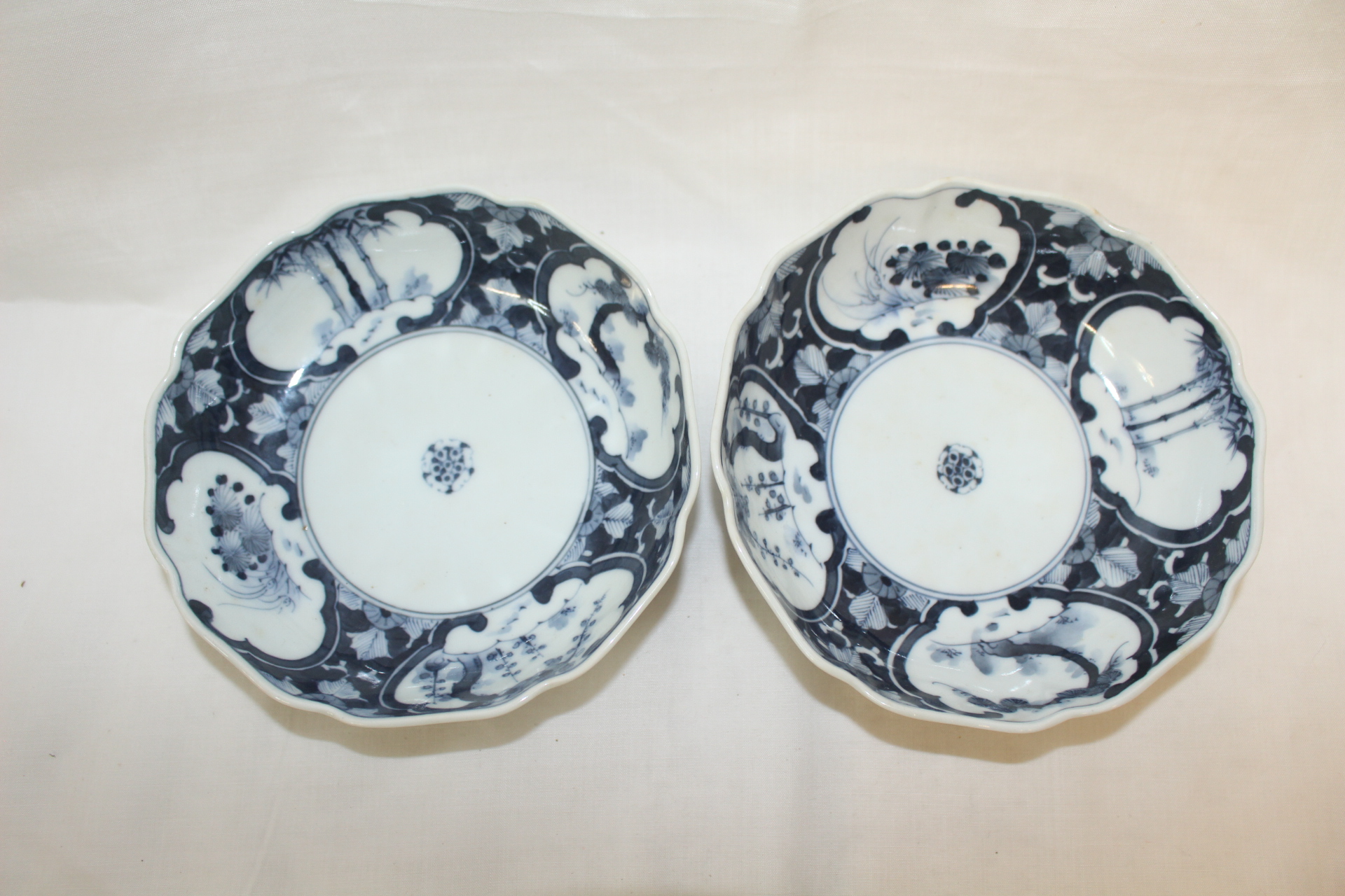 이마리 청화백자화문 화형완 2점