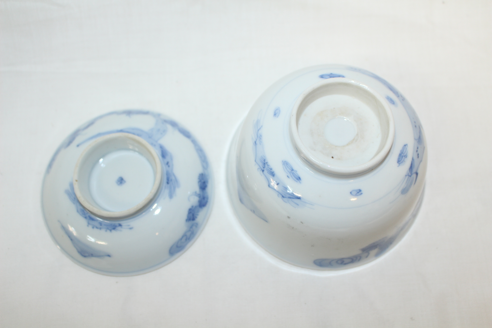 연대가좋은 청화백자산수문 개완