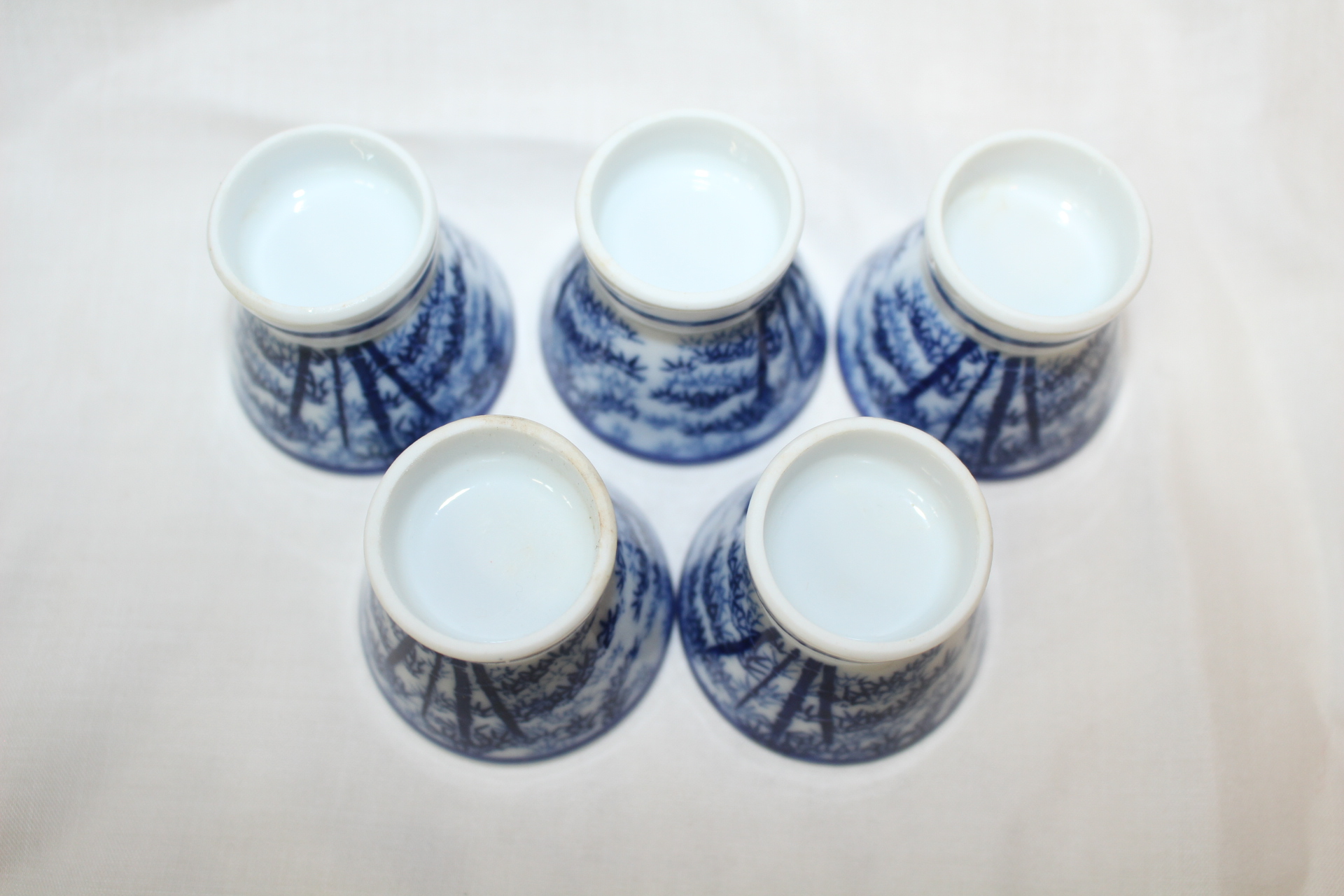 청화백자 대나무문 잔 5점