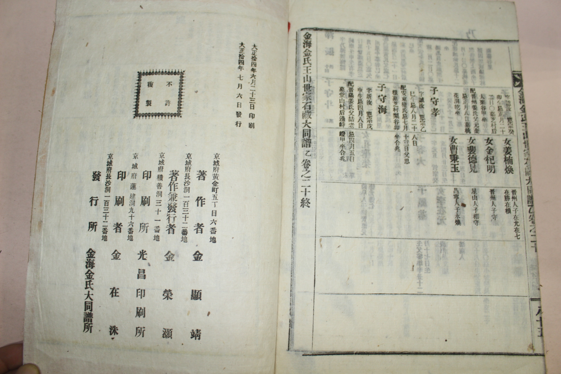 1925년 김해김씨왕산세가석장대동보(金海金氏王山世家石藏大同譜) 8책