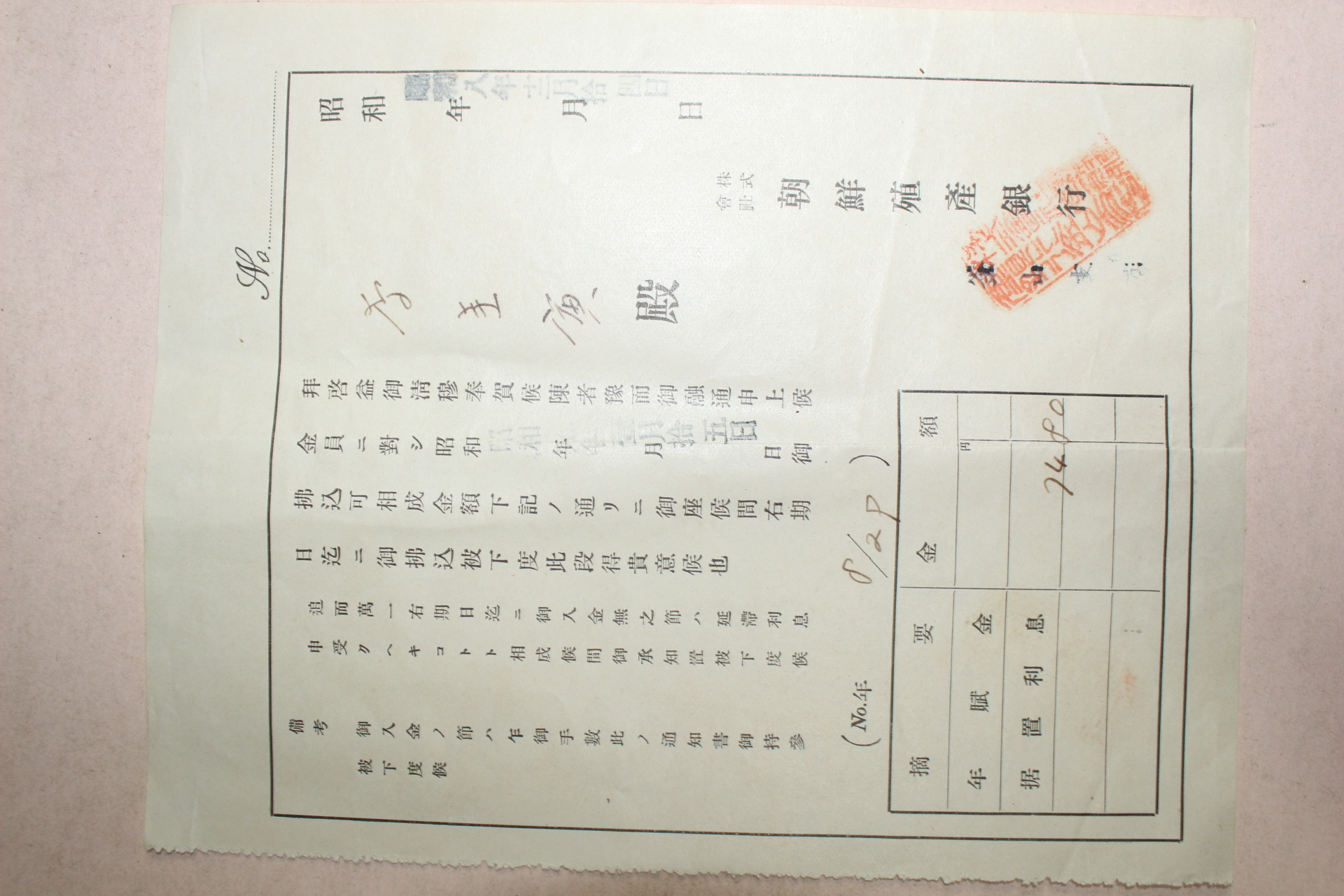 1933년(소화8년) 조선식산은행 문서