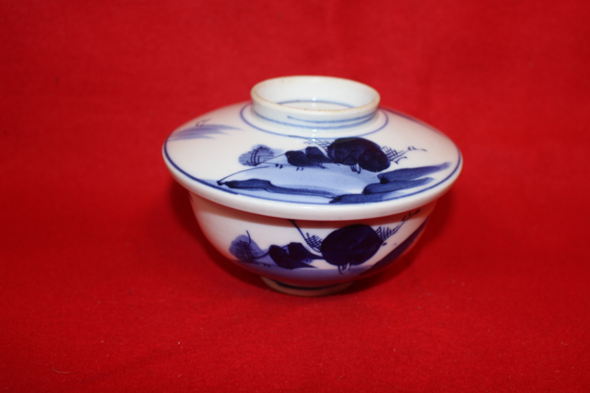 연대가좋은 청화백자산수문 개완