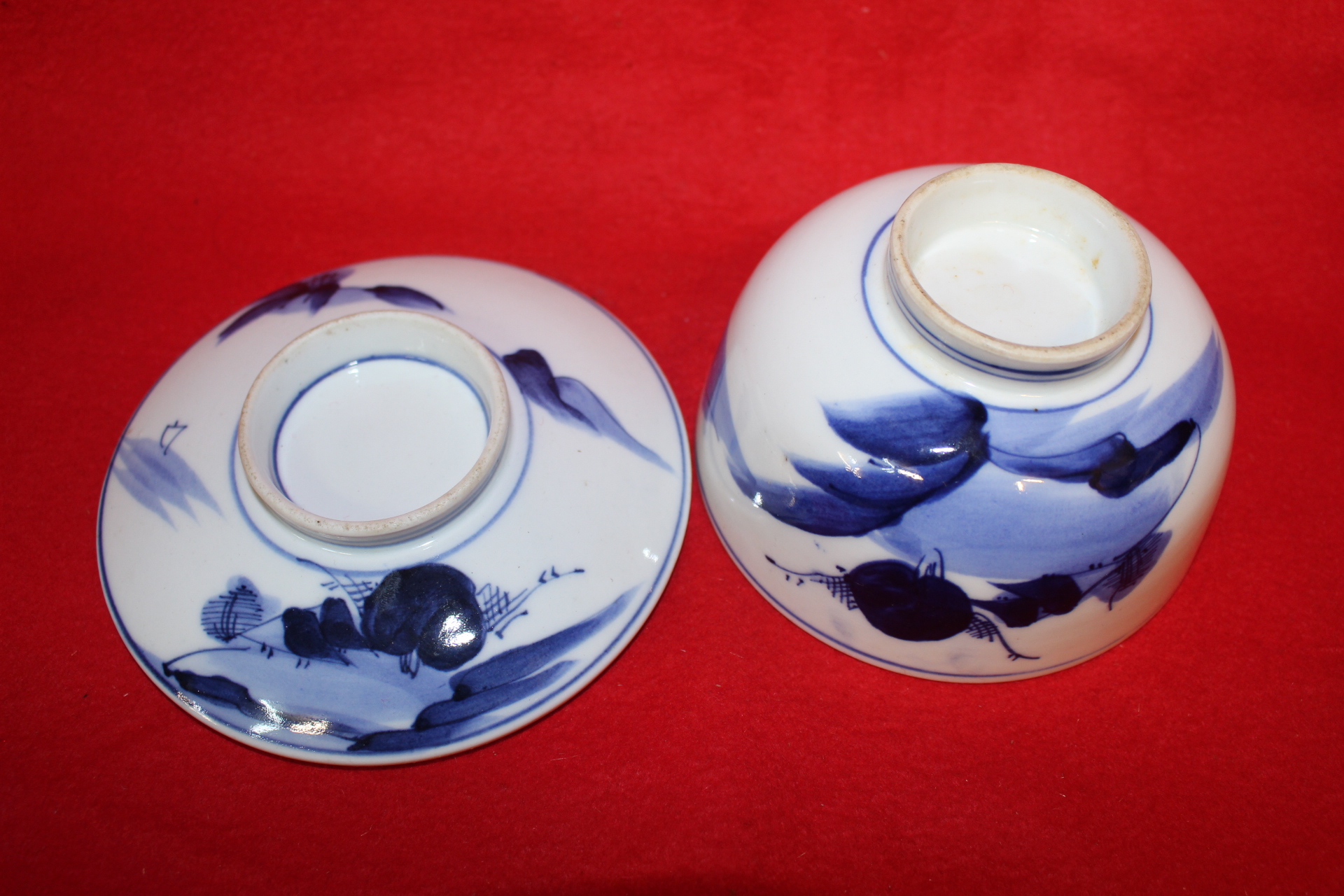 연대가좋은 청화백자산수문 개완