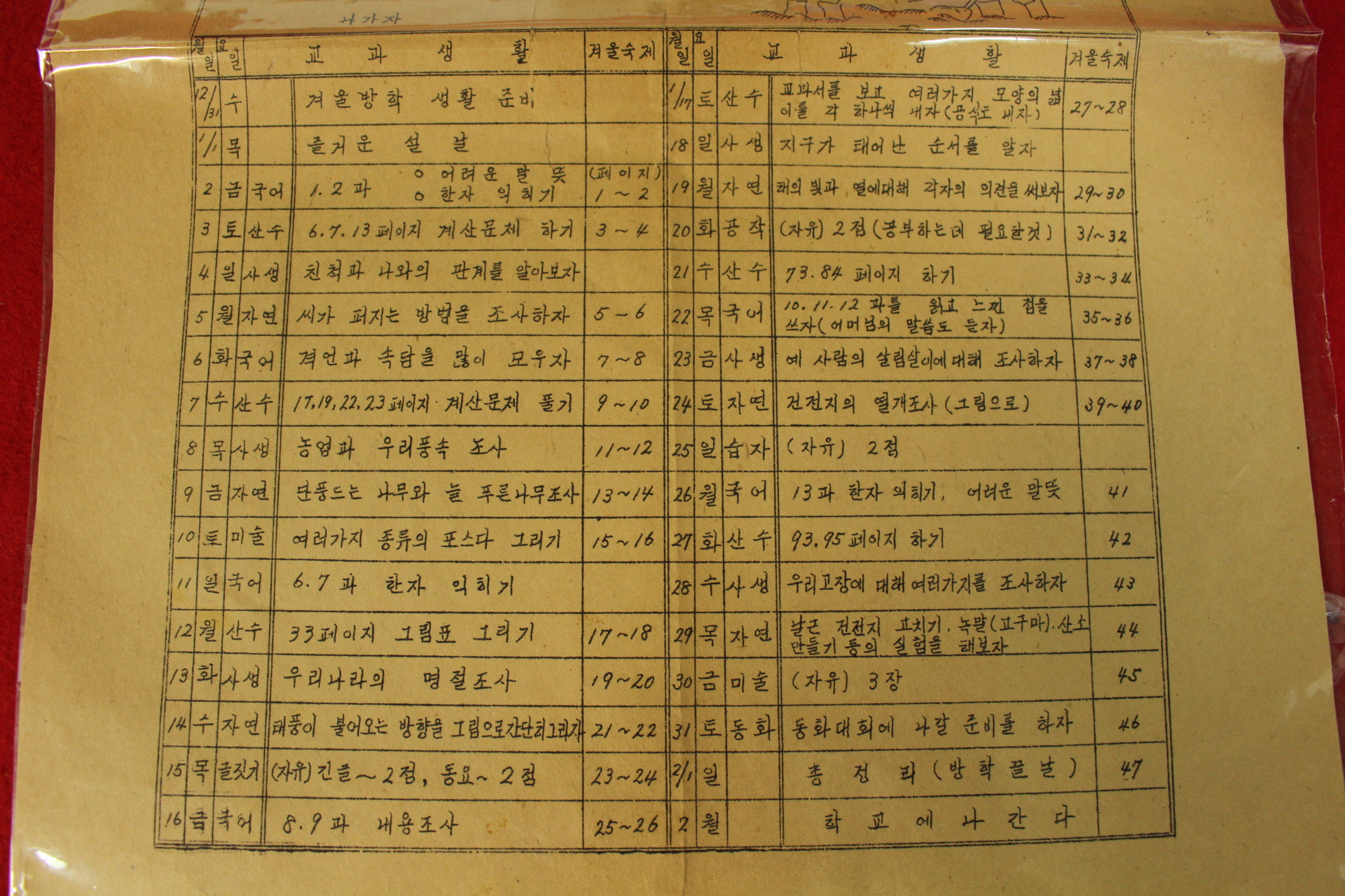 1958년(단기4291년) 대구국민학교 겨울방학생활 제4학년