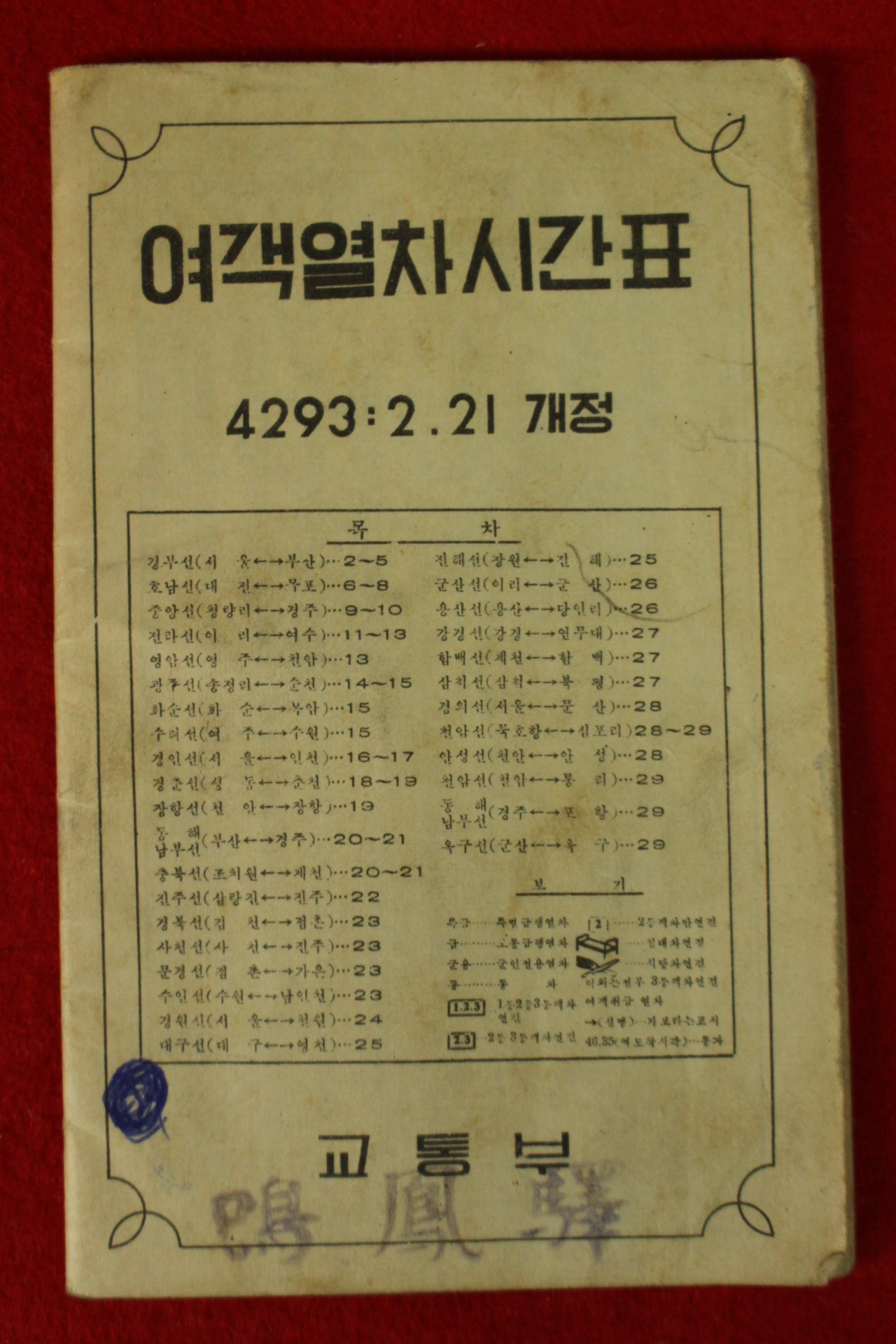 1960년(단기4293년) 교통부 여객열차시간표