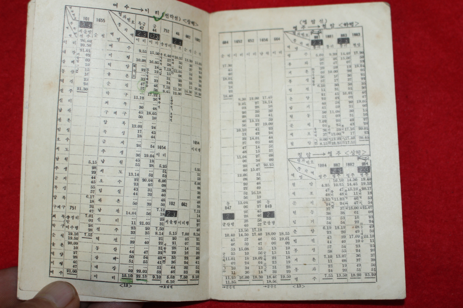 1960년(단기4293년) 교통부 여객열차시간표