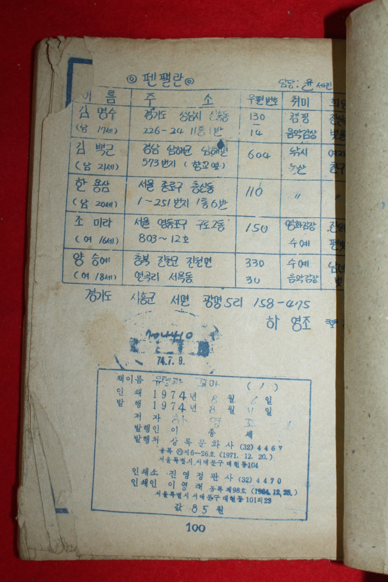 1974년 하영조 만화 유령과 꼬마 3책완질