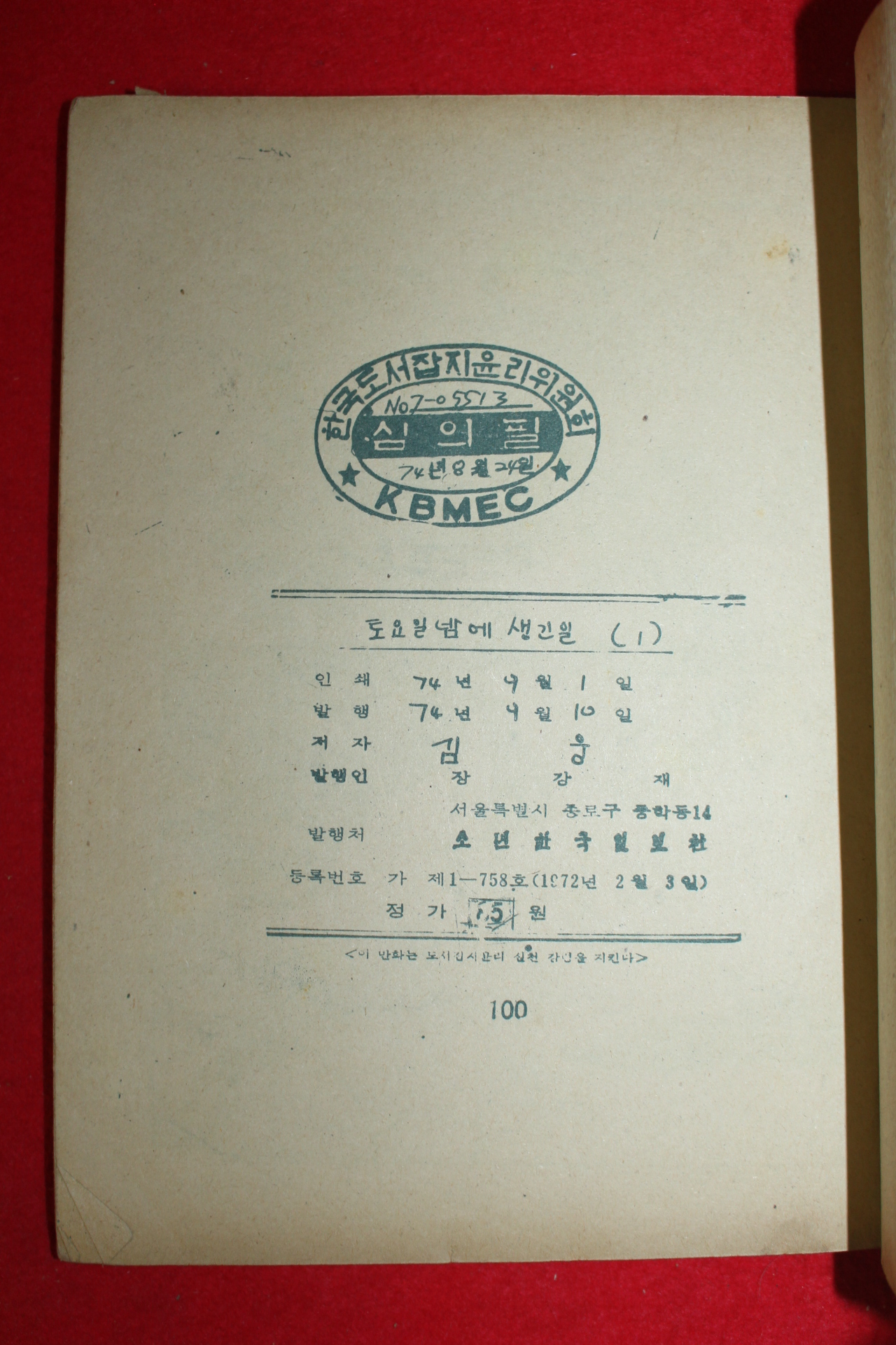 1974년 김웅 만화 토요일밤에 생긴일 3책완질