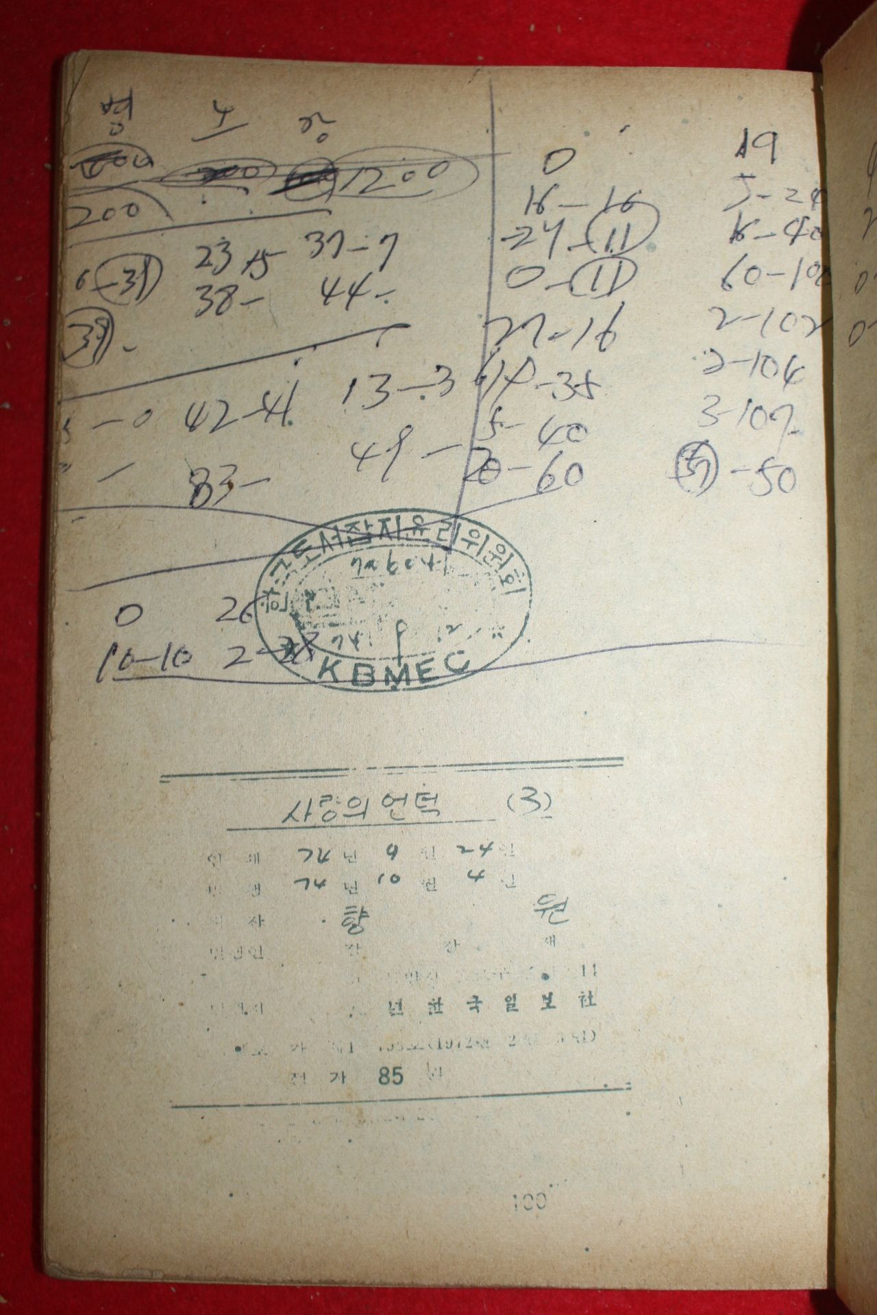 1974년 향원 만화 사랑의 언덕 3책완질