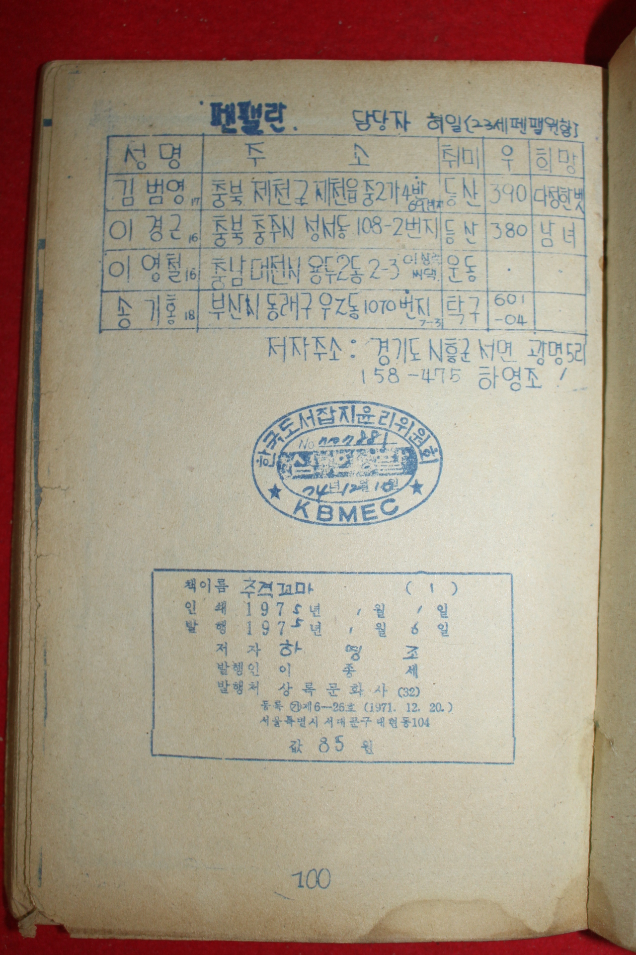 1975년 하영조 만화 끈질긴 추격꼬마 3책완질