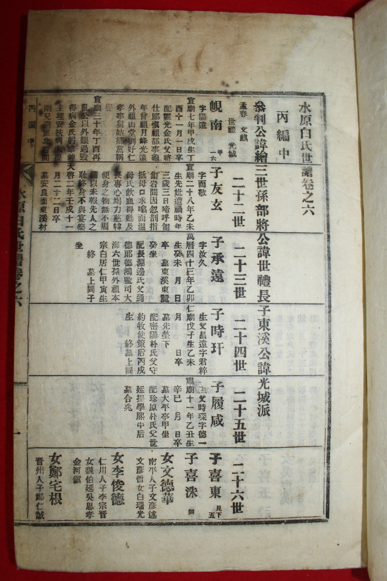 연활자본 수원백씨세보(水原白氏世譜)권6,7  2책