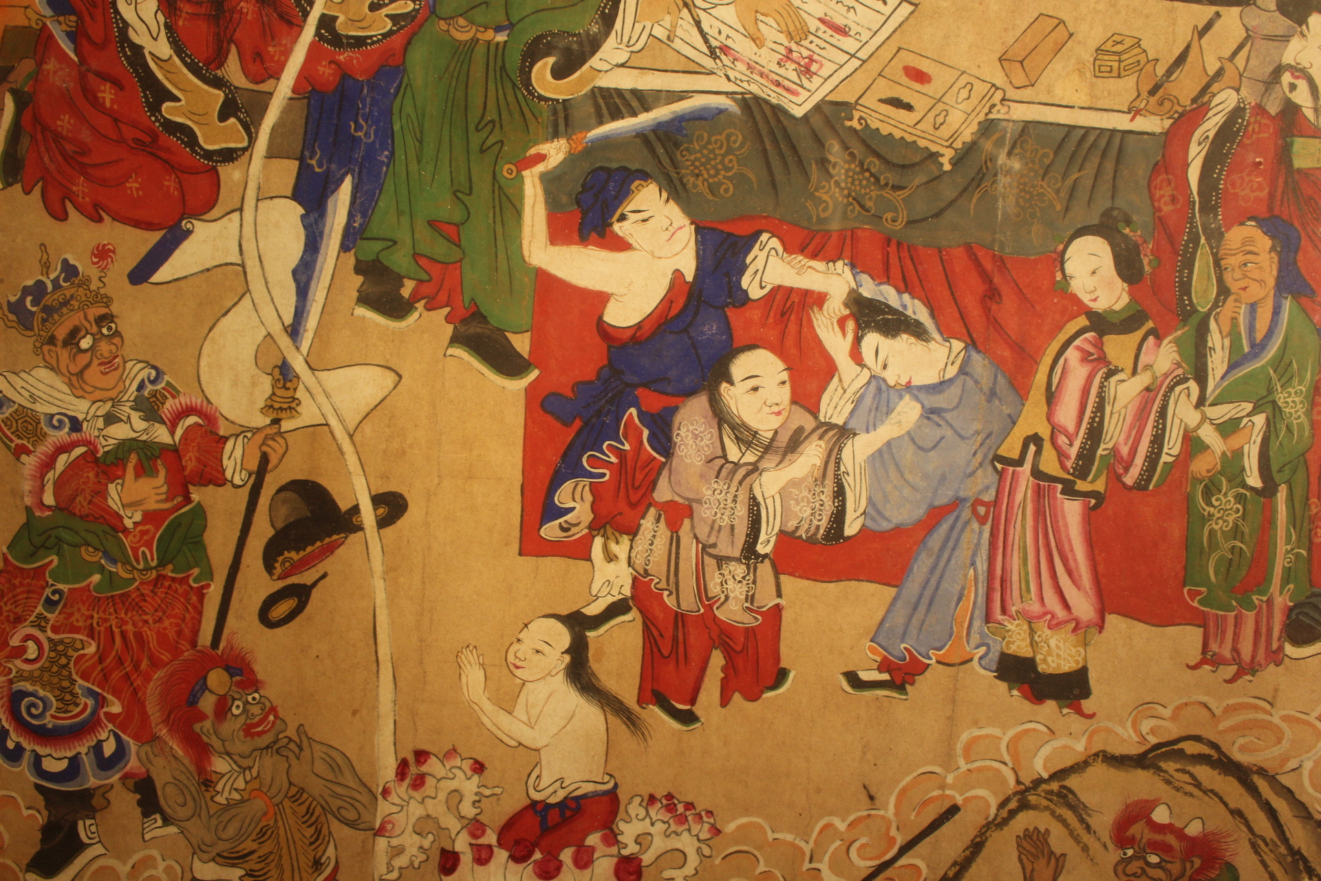 조선시대 장지바닥에 당채 도교 그림