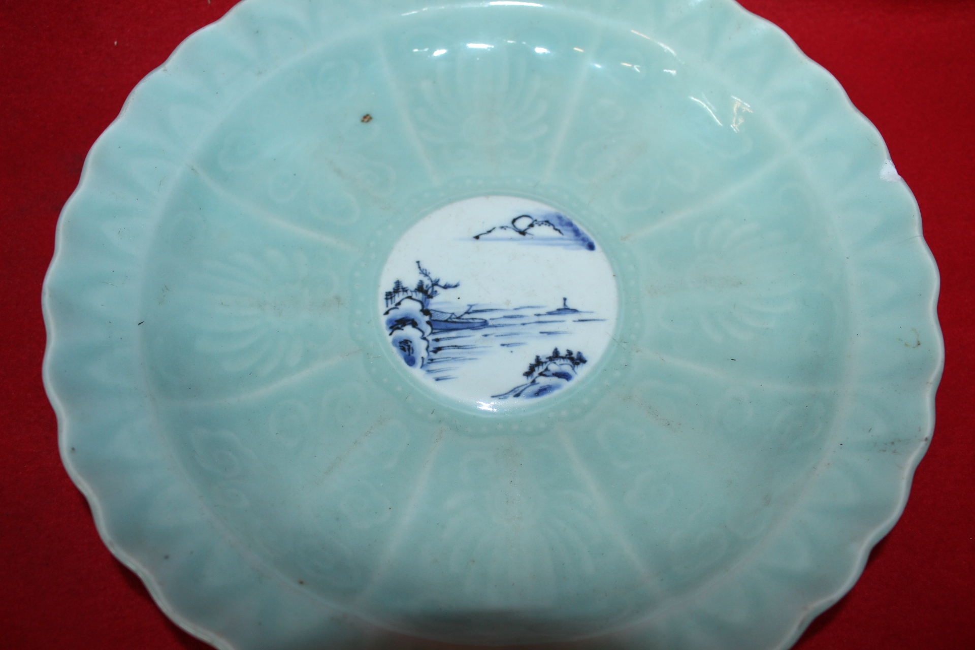 연대가좋은 청자양각청화산수문 화형대완