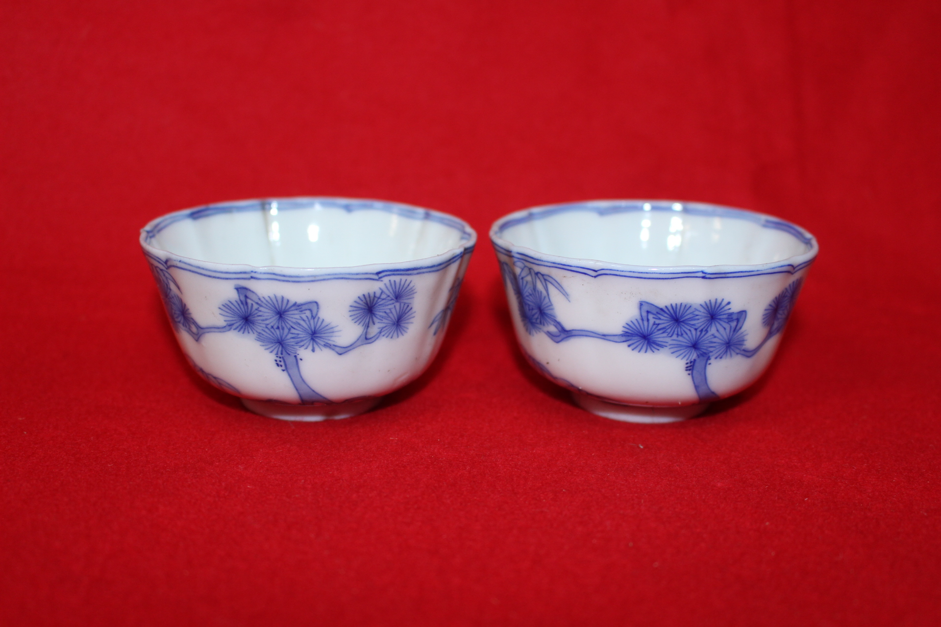 연대가좋은 청화백자사군자문 화형잔 2점