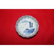 연대가좋은 청화백자산수문 화형완