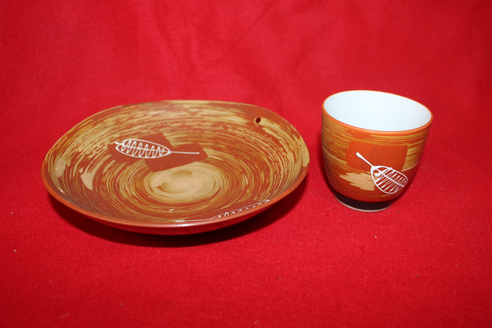 진사백자 백채화문완과 잔