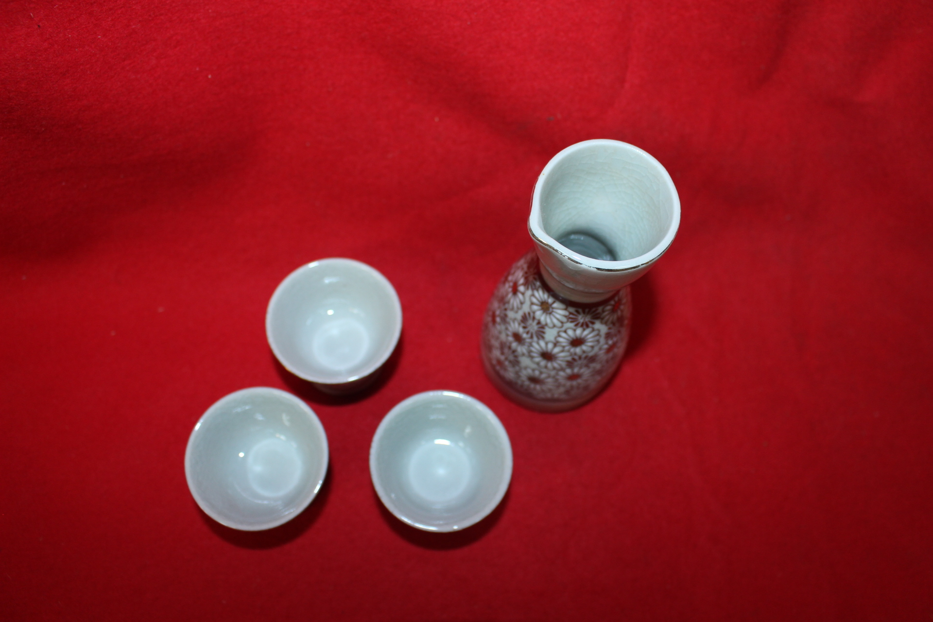 구다니 청자진사화문 주병과 잔 3점