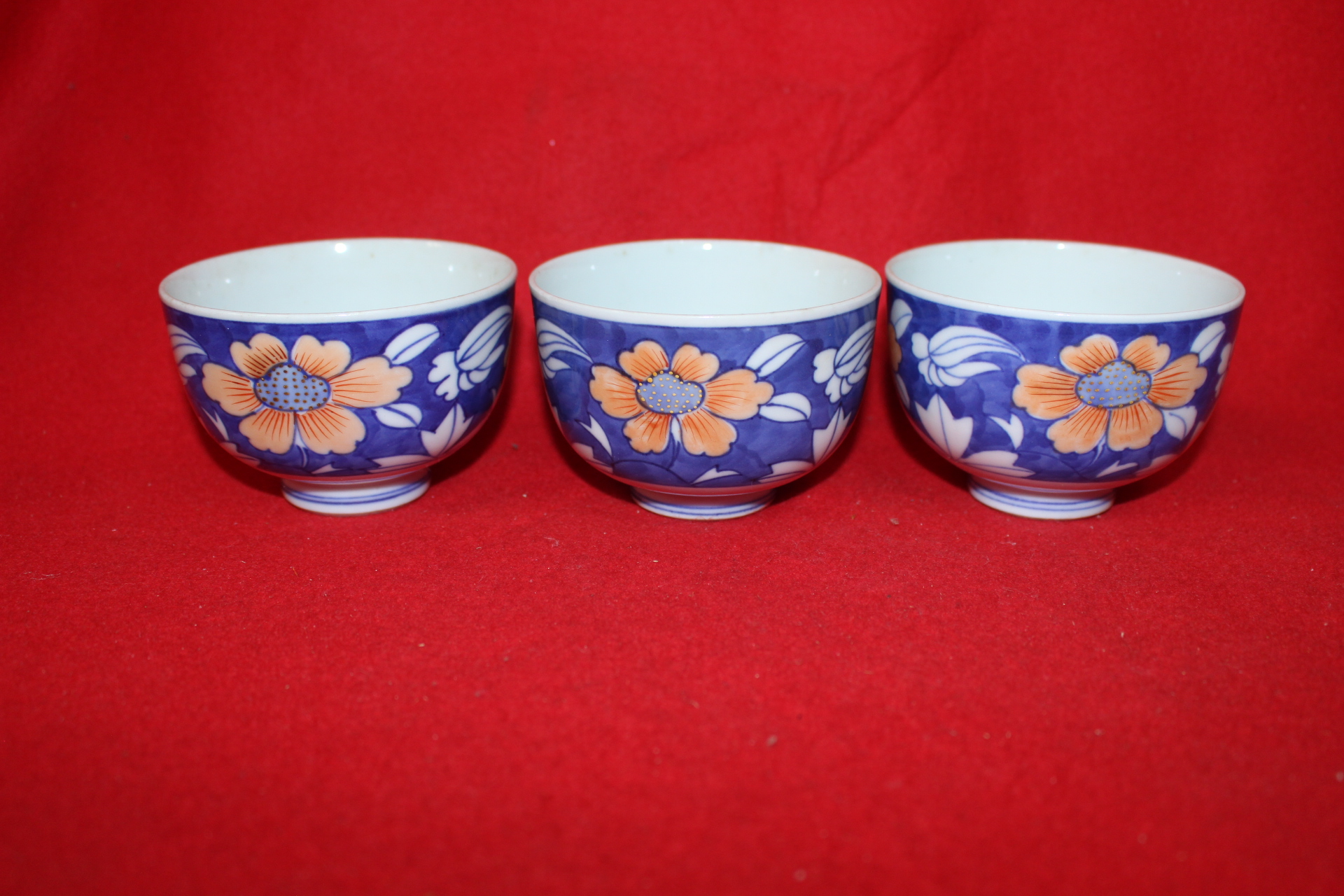 청화백자 진사화문잔 3점