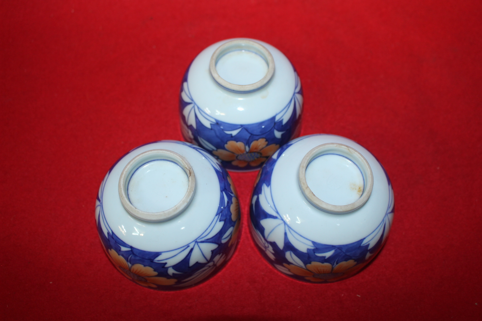 청화백자 진사화문잔 3점