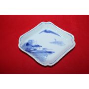 10-연대가좋은 청화백자 산수문 사각완