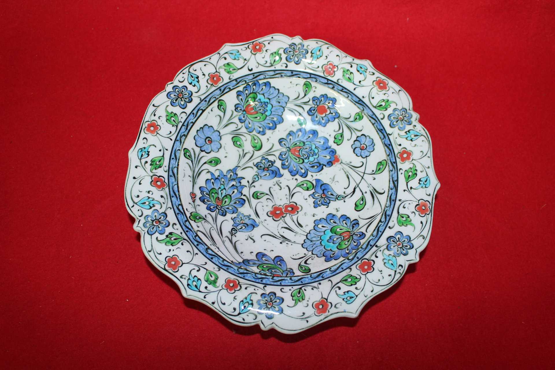 이태리산 분청자 청화진사화문 화형완