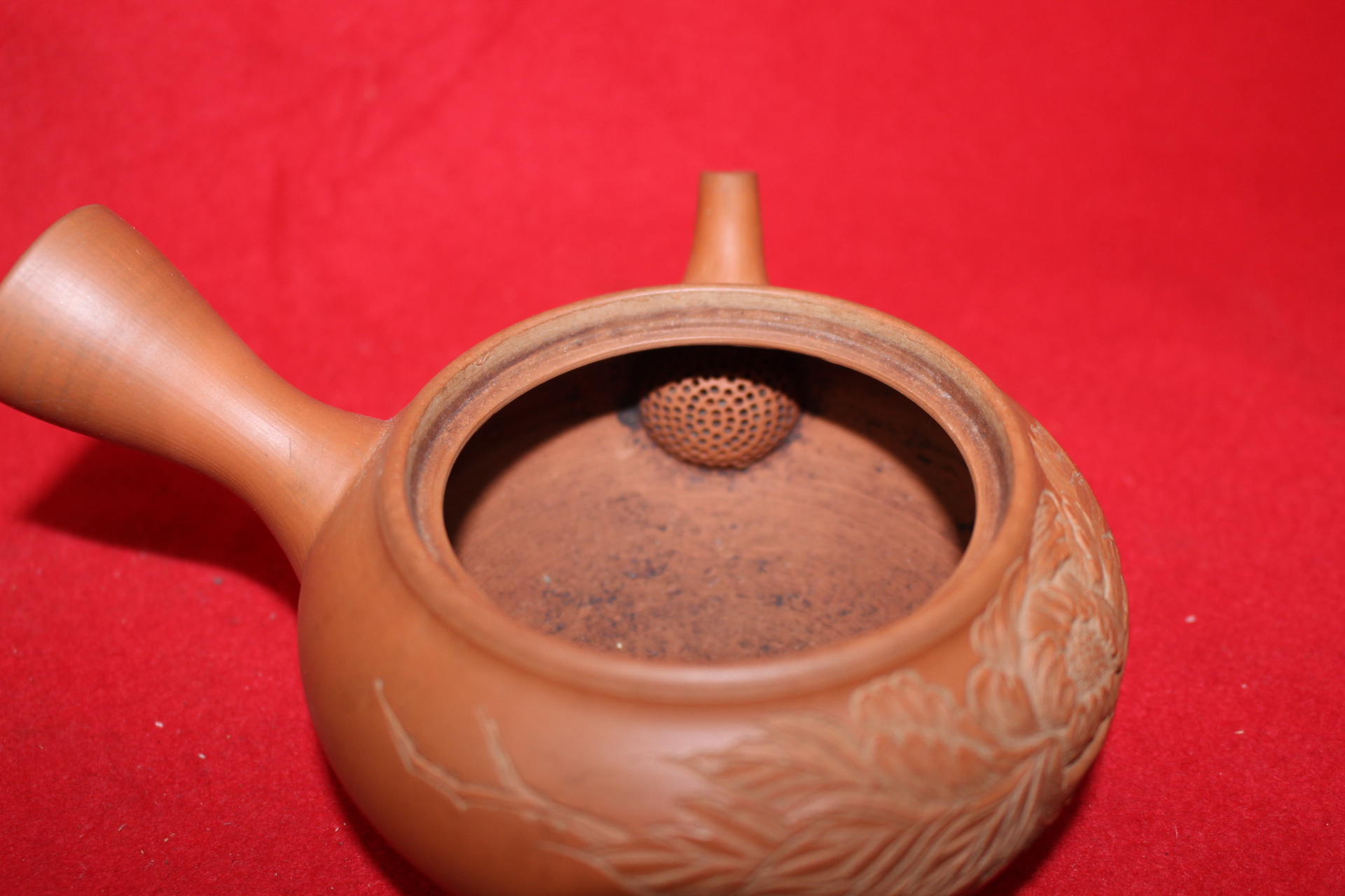 자사도자기 음각화문 다관